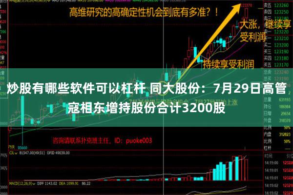 炒股有哪些软件可以杠杆 同大股份：7月29日高管寇相东增持股份合计3200股