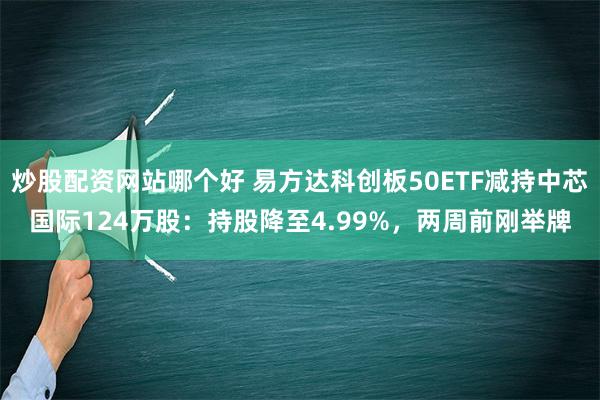 炒股配资网站哪个好 易方达科创板50ETF减持中芯国际124万股：持股降至4.99%，两周前刚举牌